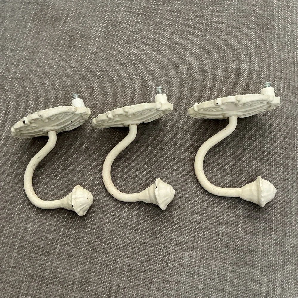 White cast iron wall hooks Set of 3